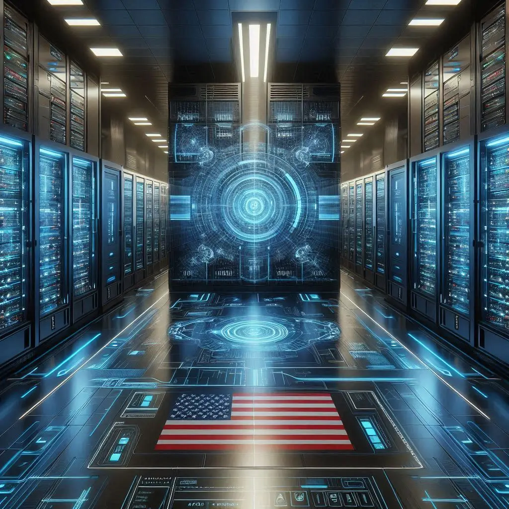 futuristic high-tech data center with advanced AI processors and servers