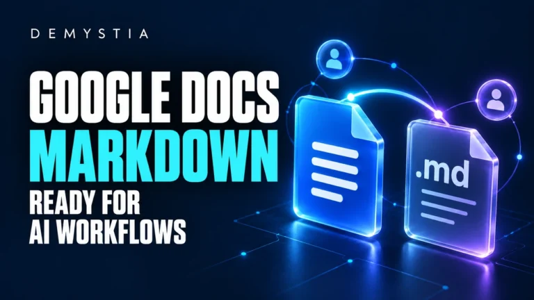 Google Docs and Markdown illustration with the text Ready for AI Workflows